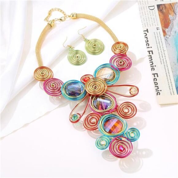 Colorful Rhinestone Jewelry Set Crystal Statement Large & Chunky Unique - Picture 5 of 8